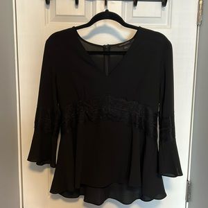 Black Peplum Lace Detail Blouse